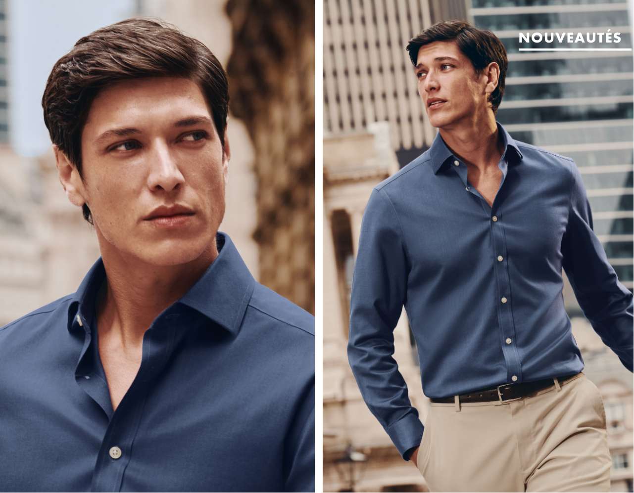 Chemise en sergé sans repassage - Bleu jean