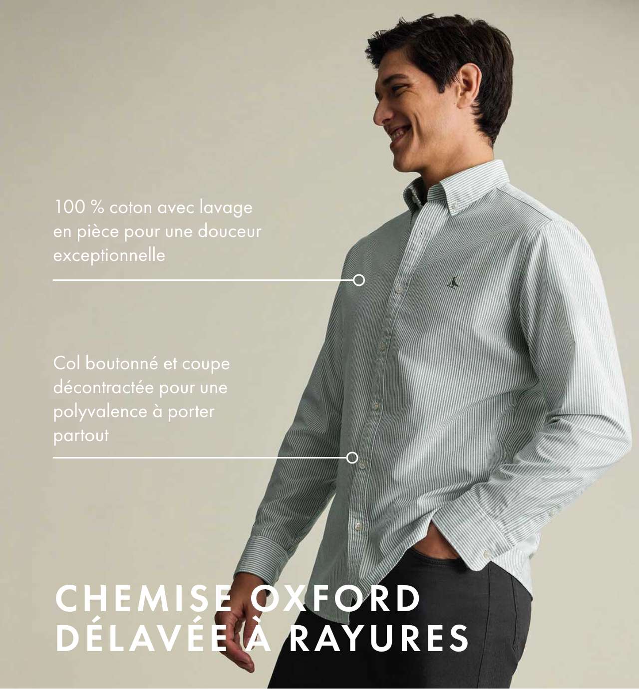 CHEMISE OXFORD DÉLAVÉE À RAYURES EXTENSIBLE