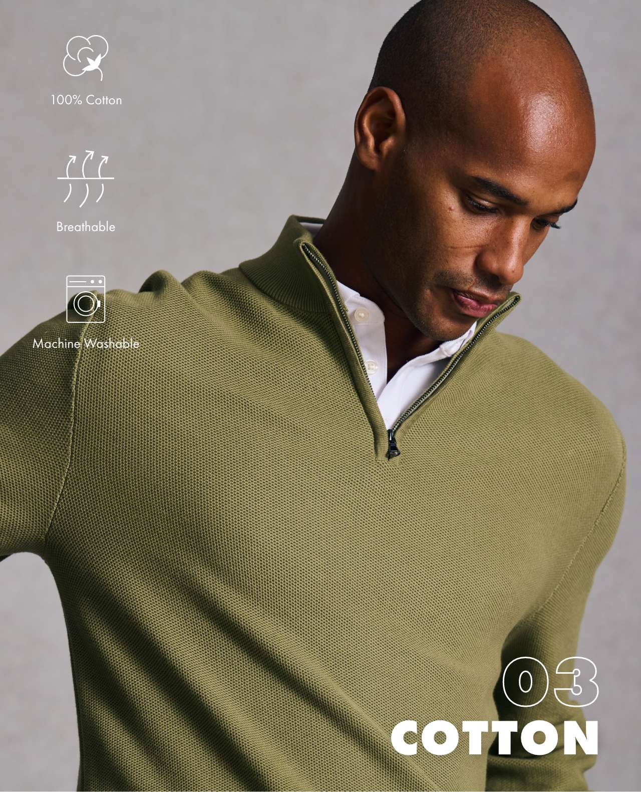 Honeycomb Cotton Zip Neck