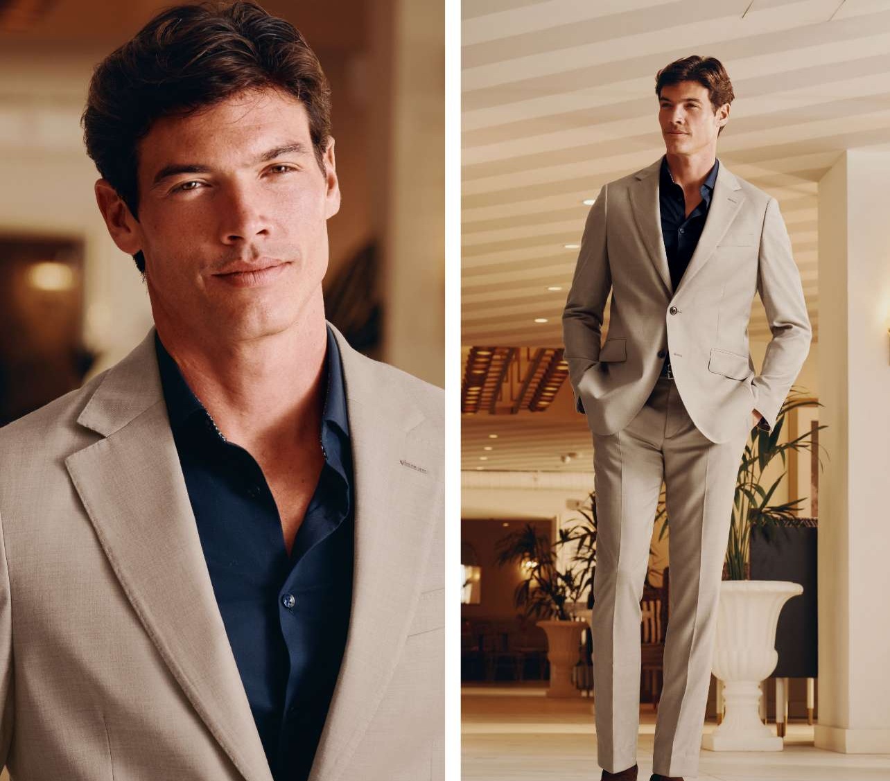 Von Natur aus elastischer Twill-Anzug - Taupe