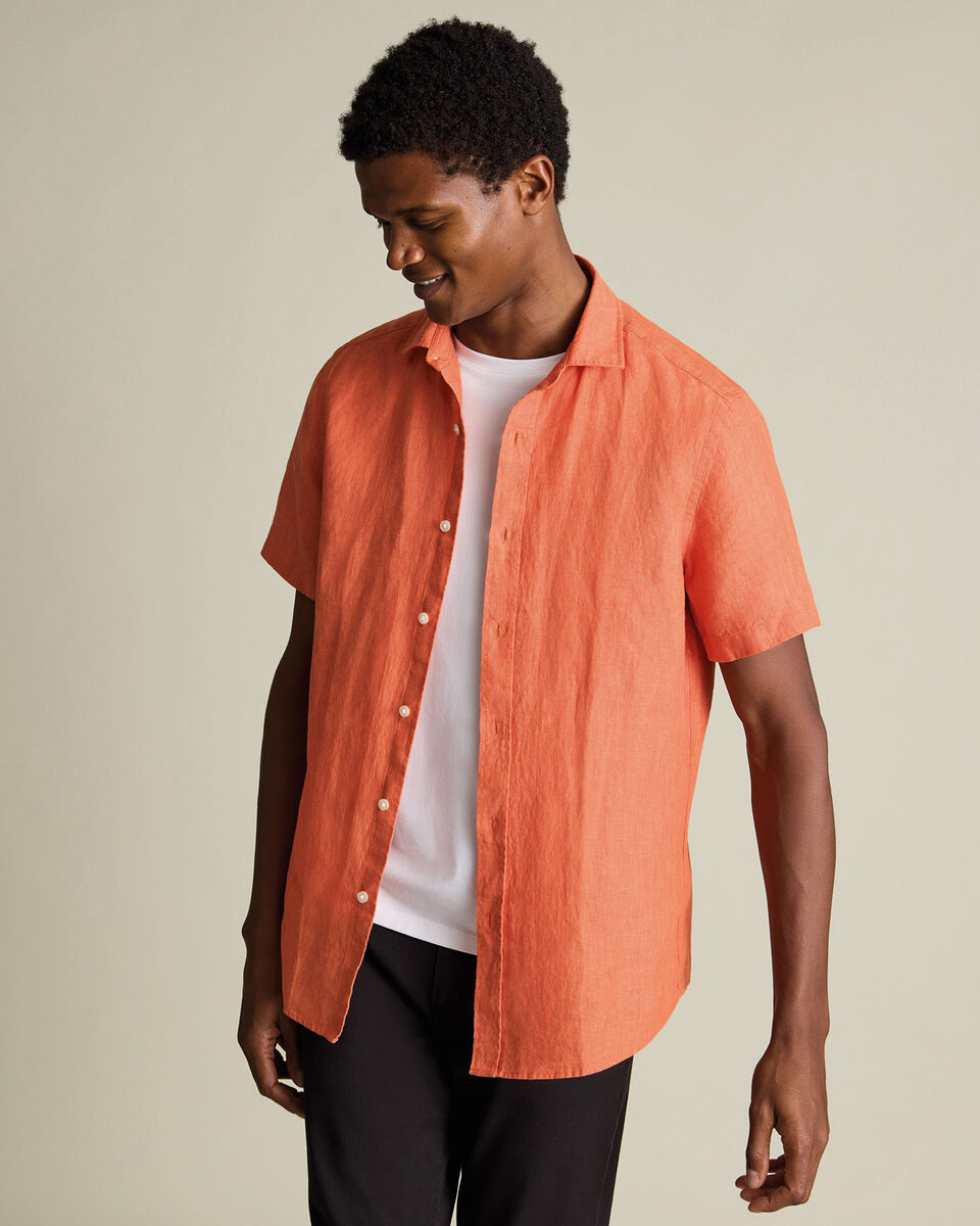 Short Sleeve Pure Linen Shirt – Orange