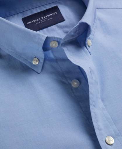 Vorgewaschenes Popeline-Hemd mit Stretch und Button-down-Kragen- Kornblumenblau