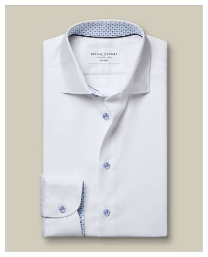Non-Iron Stretch Printed Trim Shirt – White