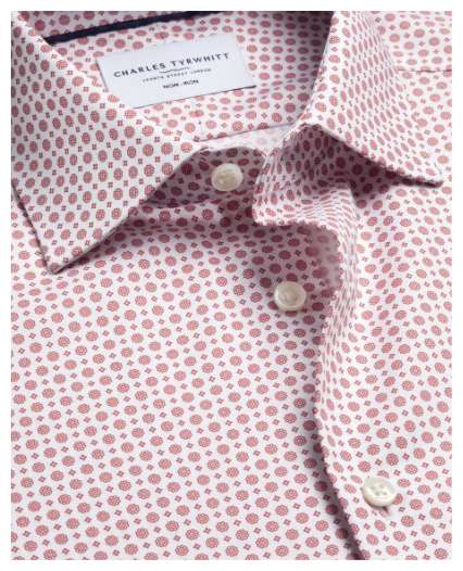 Non-Iron Stretch Print Shirt - White & Red