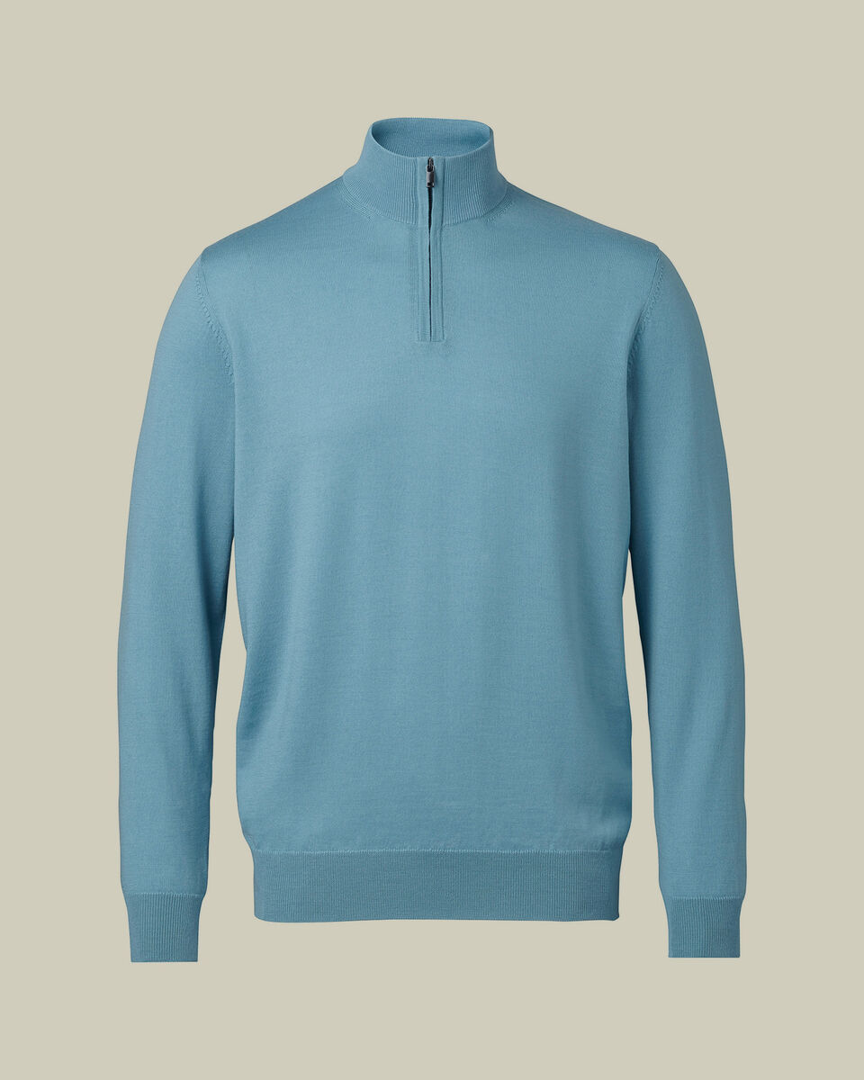 Merino Zip Neck Jumper - Aqua Green