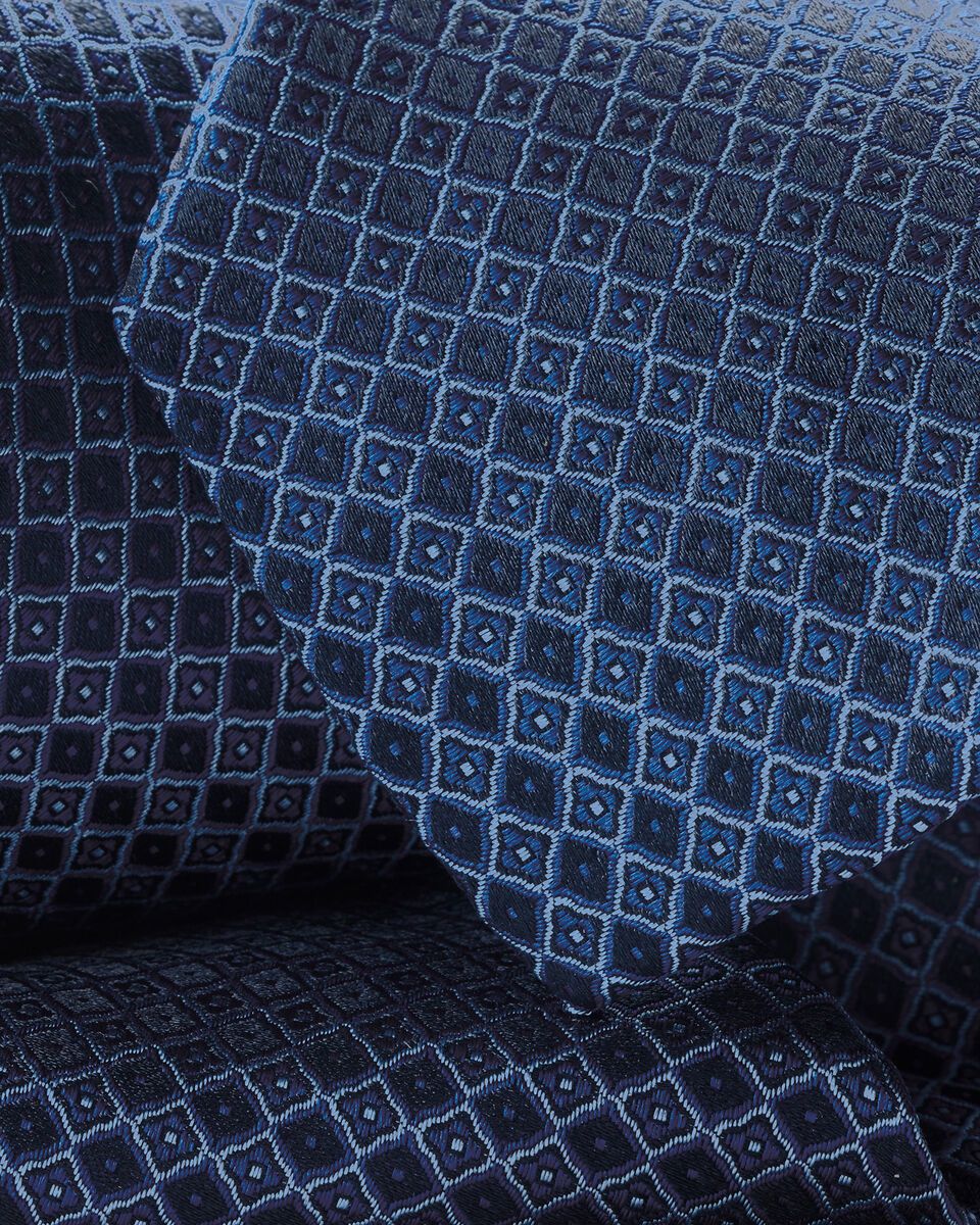 Silk Geo Pattern Tie - Navy