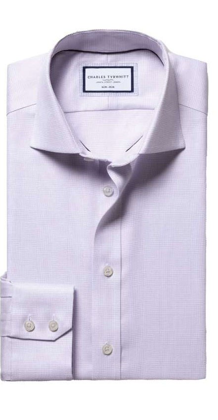 Non-Iron Burlington Weave Prince of Wales Check Shirt - Lilac