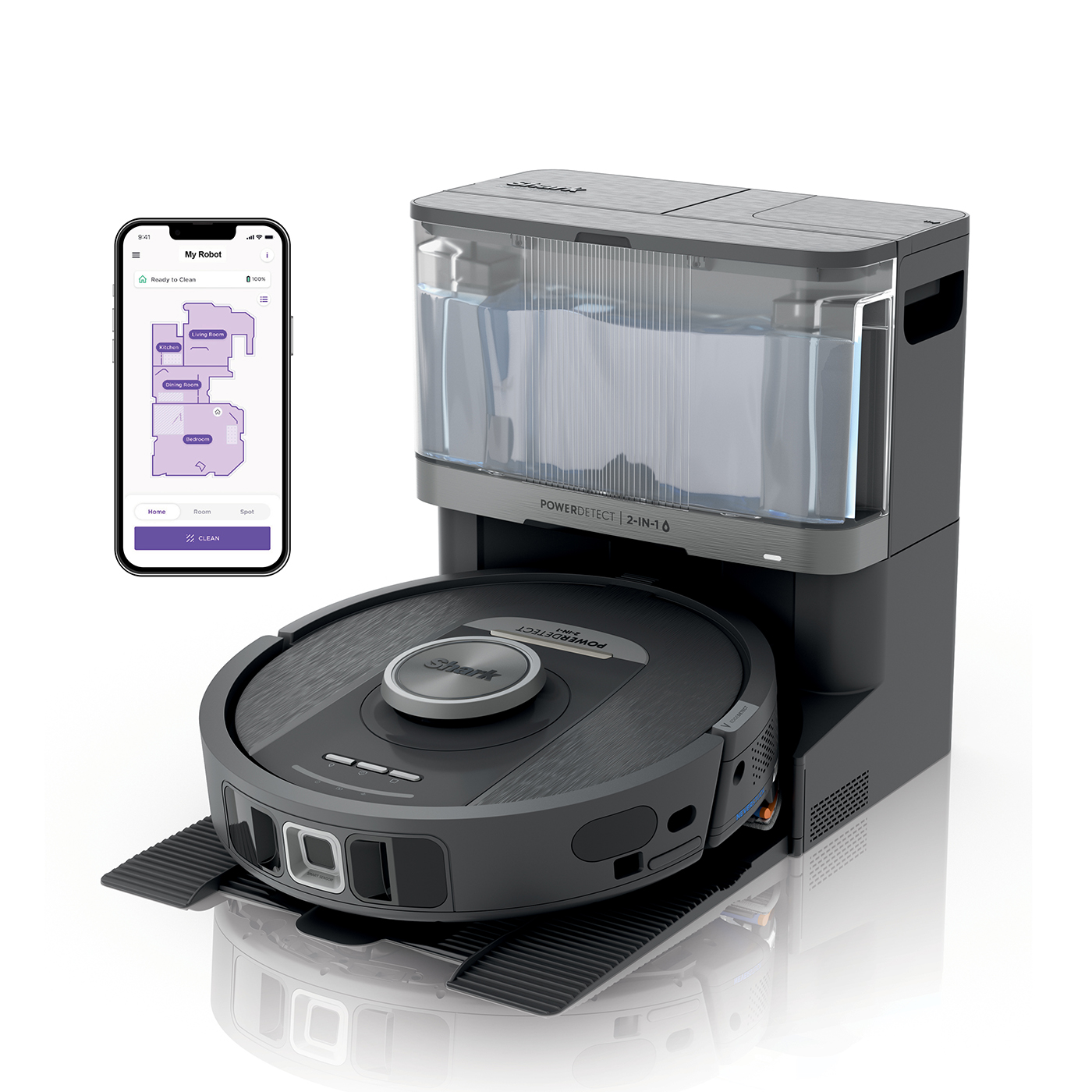 Aspirateur robot et laveur Shark PowerDetect NeverTouch autovidant RV2800YEEU