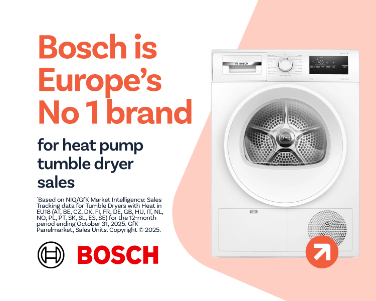 Bosch is Europe's No 1 brand for heat pump tumble dryer sales
