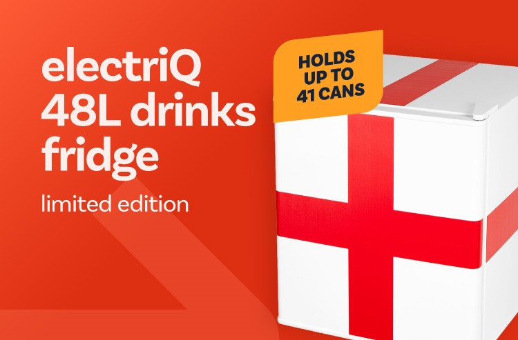 electriQ 48 Litre Drinks Fridge – England Flag Design