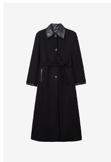 Premium Italian Manteco Wool Pu Trim Belted Tailored Maxi Coat