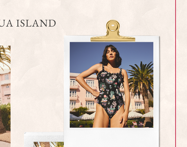 Cath Kidston Monochrome Island Print Frill Trim Swimsuit