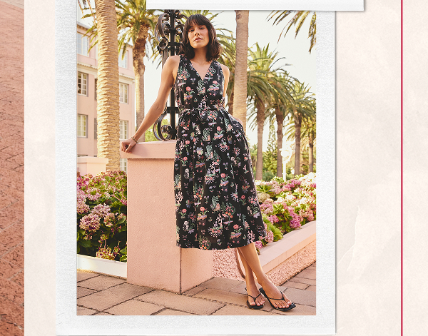 Cath Kidston Black Cotton Island Printed Flowy Midi Dress