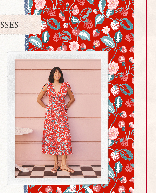 Cath Kidston Red Strawberry Print Shirred Midi Dress