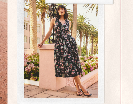 Cath Kidston Black Cotton Island Printed Flowy Midi Dress