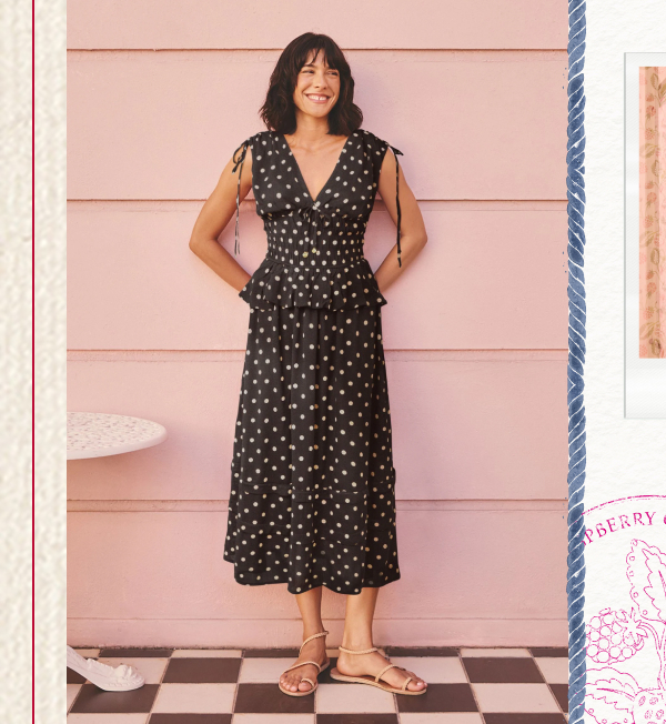 Cath Kidston Black Spot Shirred Midi Dress