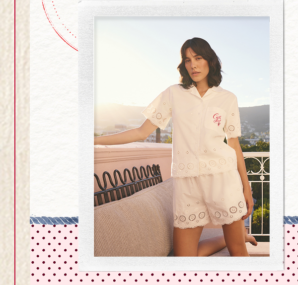 Cath Kidston White Button Through Broderie Shorts Pyjamas Set