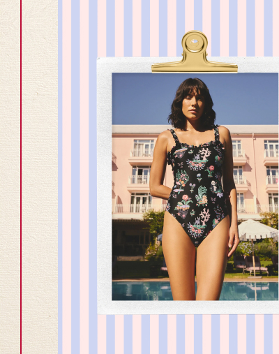 Cath Kidston Monochrome Island Print Frill Trim Swimsuit