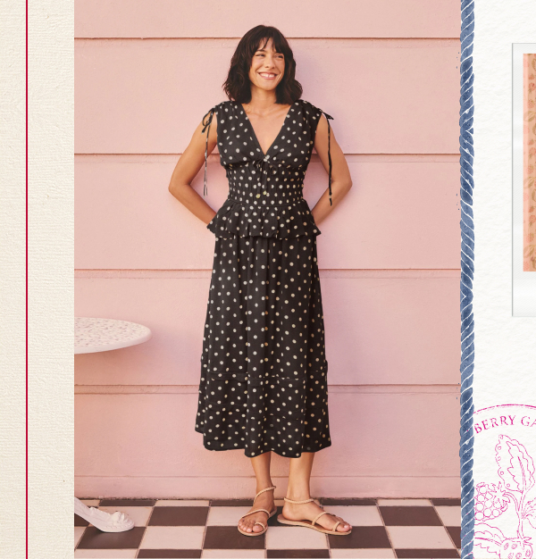 Cath Kidston Black Spot Shirred Midi Dress