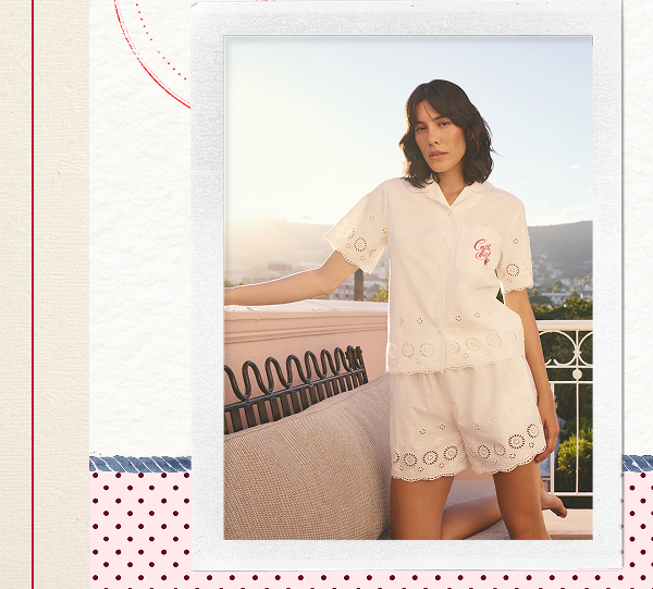 Cath Kidston White Button Through Broderie Shorts Pyjamas Set