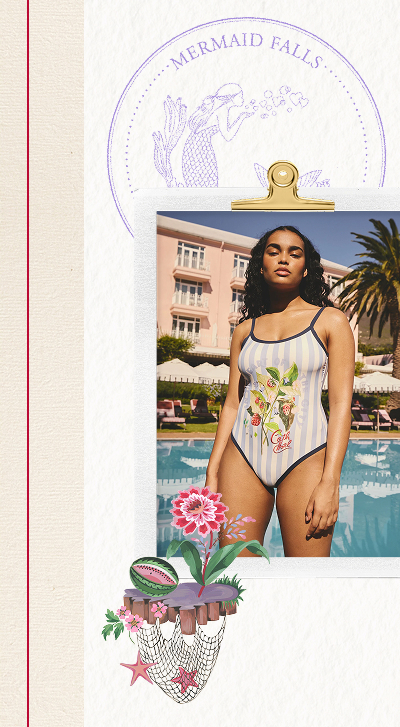 Cath Kidston Blue/White Stripe Floral Print Swimsuit