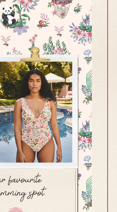 Cath Kidston Ecru Flamingo Print Plunge Swimsuit