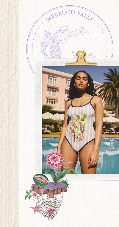 Cath Kidston Blue/White Stripe Floral Print Swimsuit