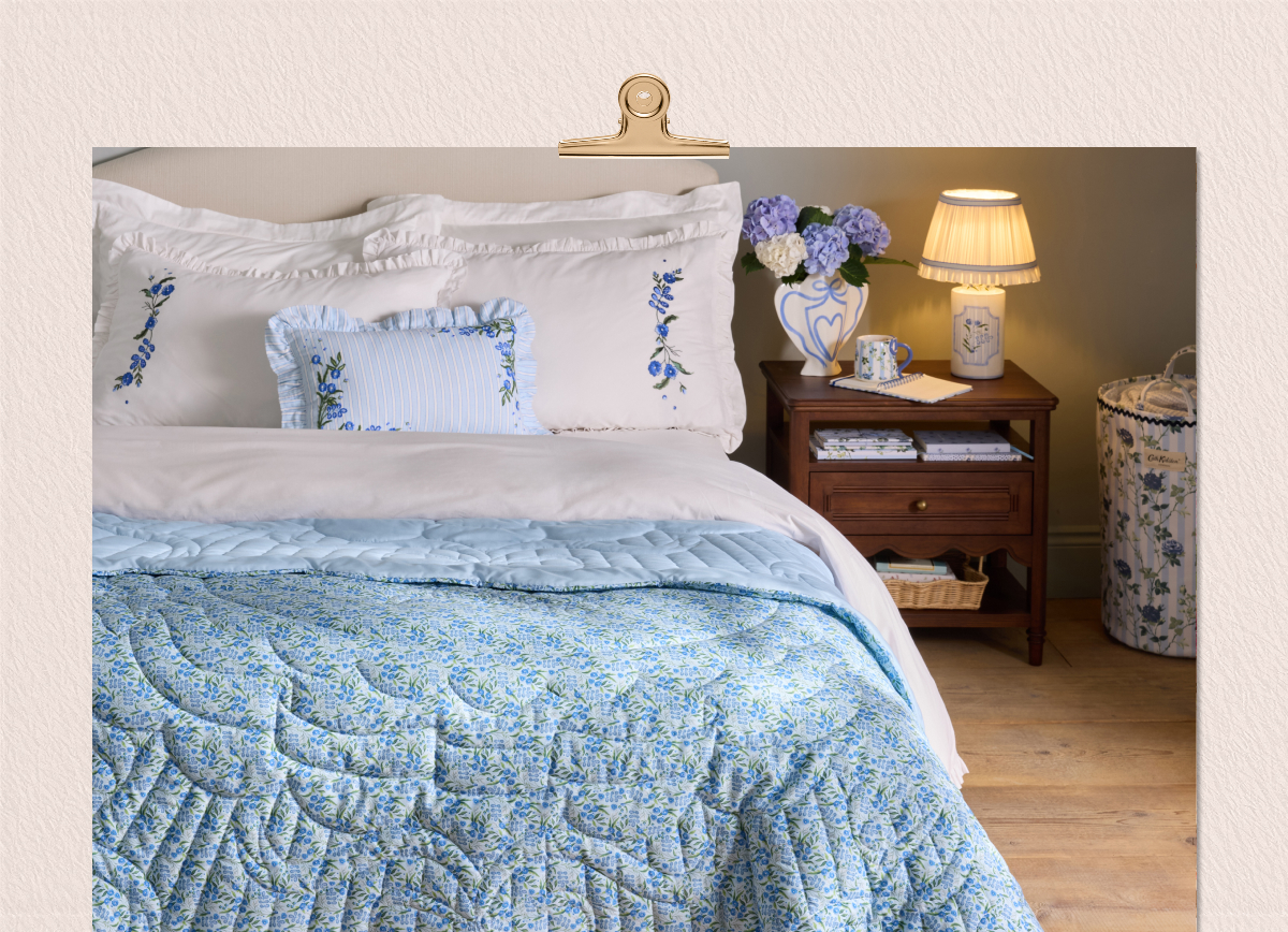Cath Kidston Blue Ditsy Floral Scallop Quilted Bedspread