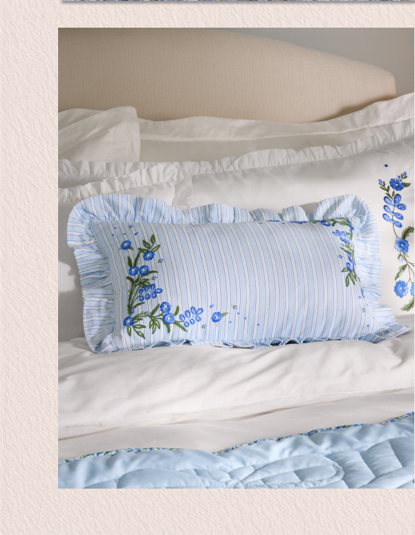 Cath Kidston Blue Ticking Stripe Embroidered Cotton Cushion