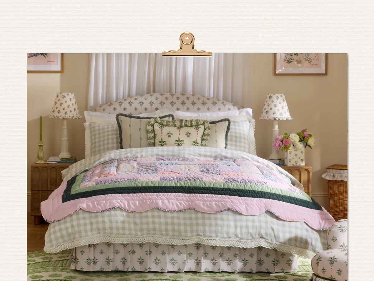 Cath Kidston Pink Heirloom Floral Patchwork Scallop Quilted Bedspread
