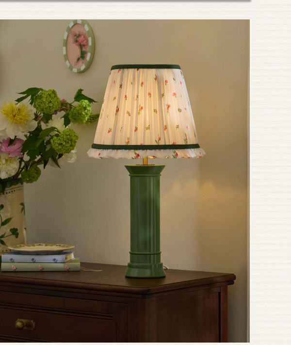 Cath Kidston Green/Ecru Floral Print Table Lamp