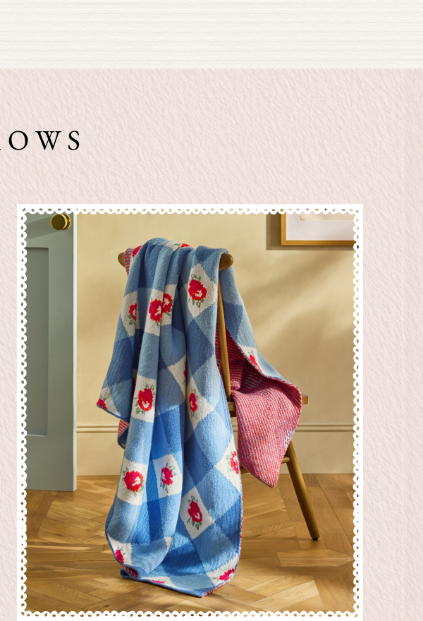 Cath Kidston Blue Gingham Rose Knitted Throw