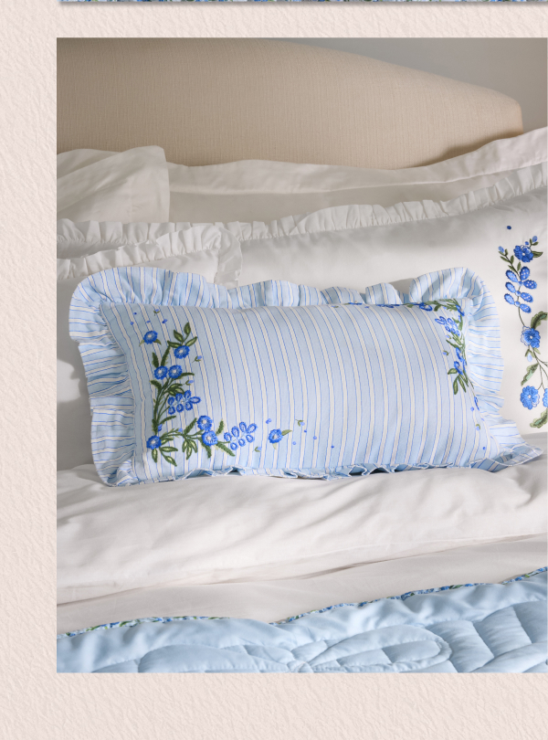 Cath Kidston Blue Ticking Stripe Embroidered Cotton Cushion