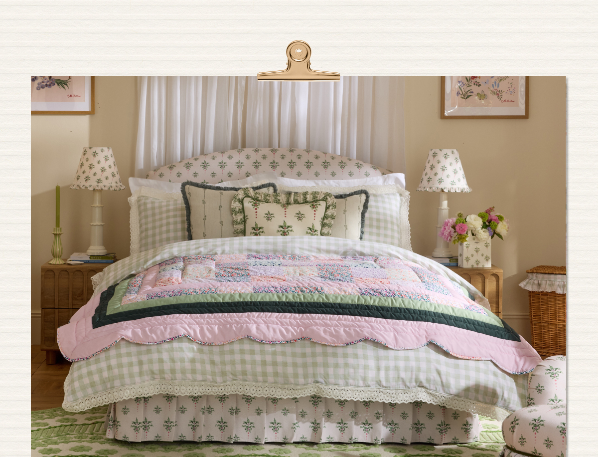 Cath Kidston Pink Heirloom Floral Patchwork Scallop Quilted Bedspread