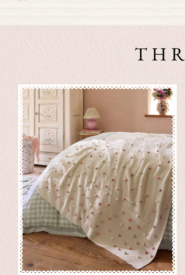 Cath Kidston Pink Pom Pom Crochet Knitted Throw