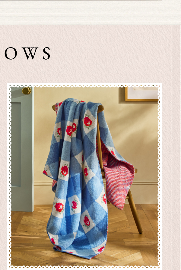 Cath Kidston Blue Gingham Rose Knitted Throw