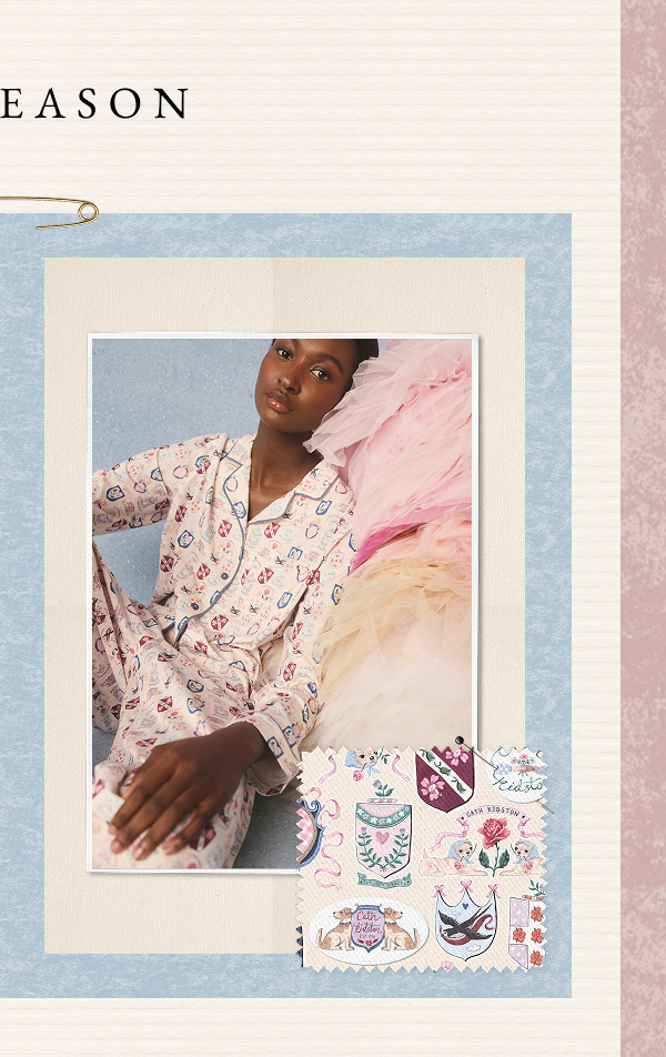 Cath Kidston Ecru Crest Print Button Through Pyjamas Set