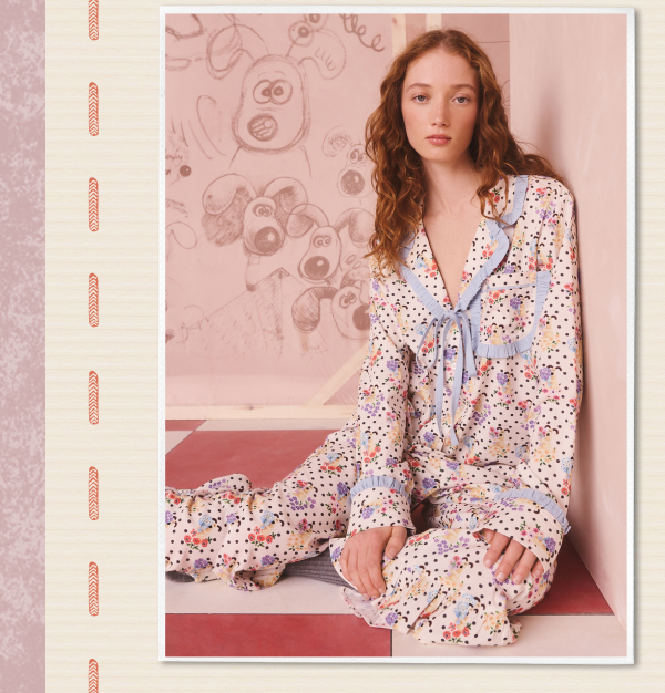 Cath Kidston Ecru Spot Wallace and Gromit Button Through Pyjamas Set