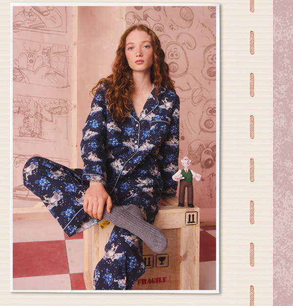 Cath Kidston Navy Wallace and Gromit Button Through Pyjamas Set