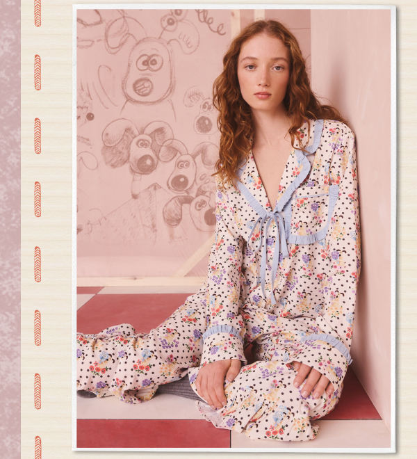 Cath Kidston Ecru Spot Wallace and Gromit Button Through Pyjamas Set