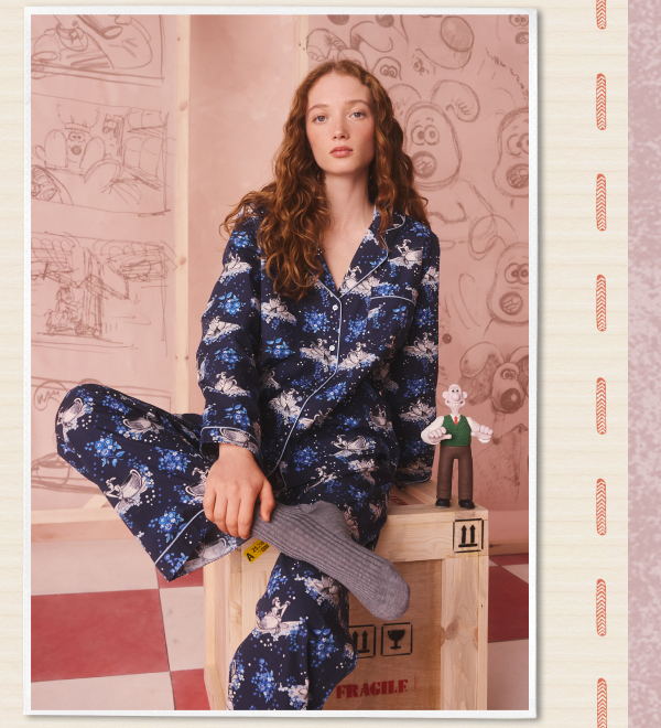 Cath Kidston Navy Wallace and Gromit Button Through Pyjamas Set