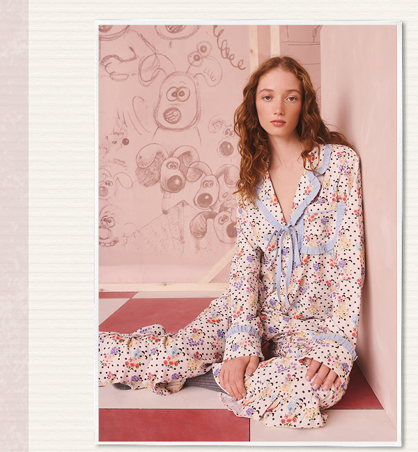 Cath Kidston Ecru Spot Wallace and Gromit Button Through Pyjamas Set