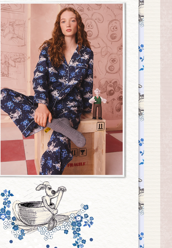 Cath Kidston Navy Wallace and Gromit Button Through Pyjamas Set