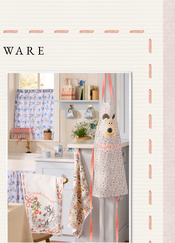 Cath Kidston Set of 2 Orange/White Wallace and Gromit Tea Towels and Apron