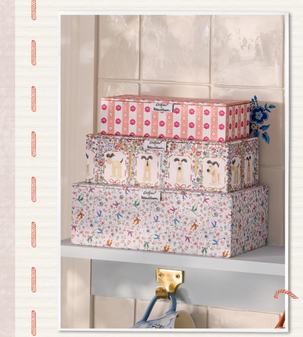 Cath Kidston Set of 3 Orange/White Wallace and Gromit Storage Boxes