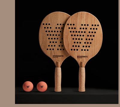 Y/OSEMITE ETCHED TEAK PADDLEBALL SET