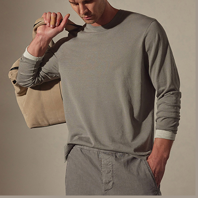 LINEN BLEND LONG SLEEVE CONTRAST CREW