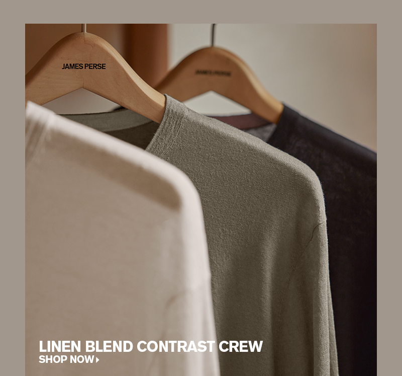 LINEN BLEND LONG SLEEVE CONTRAST CREW