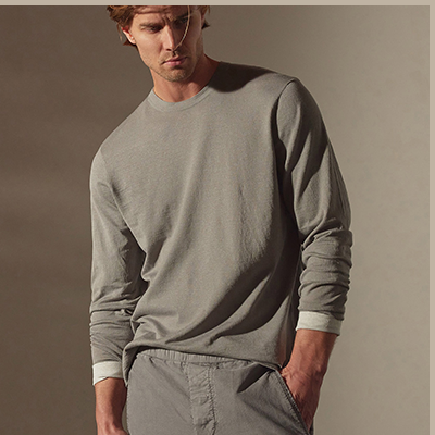 LINEN BLEND LONG SLEEVE CONTRAST CREW