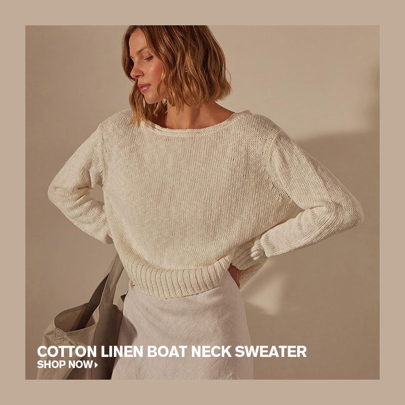 COTTON LINEN BOATNECK SWEATER